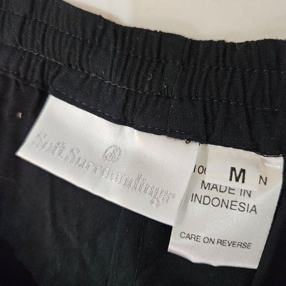 Soft Surroundings Pants Medium Black Leaf Print Red Trim Pullon Wide Leg - Picture 6 of 10